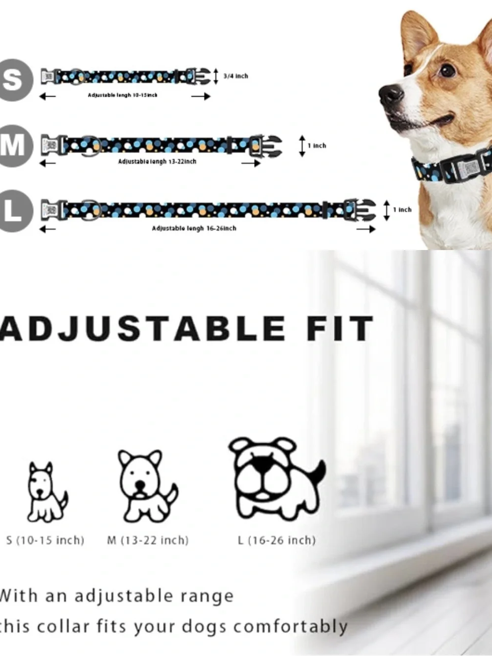 Smart ID Tag Polka Dot Dog Collar - Black with Blue, White & Tan Dots